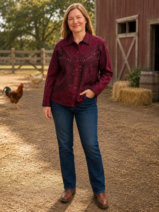 Asha Marie Tops - Asha Marie Western Sequin Embroidered Button-Down Shirt Women’s Size M